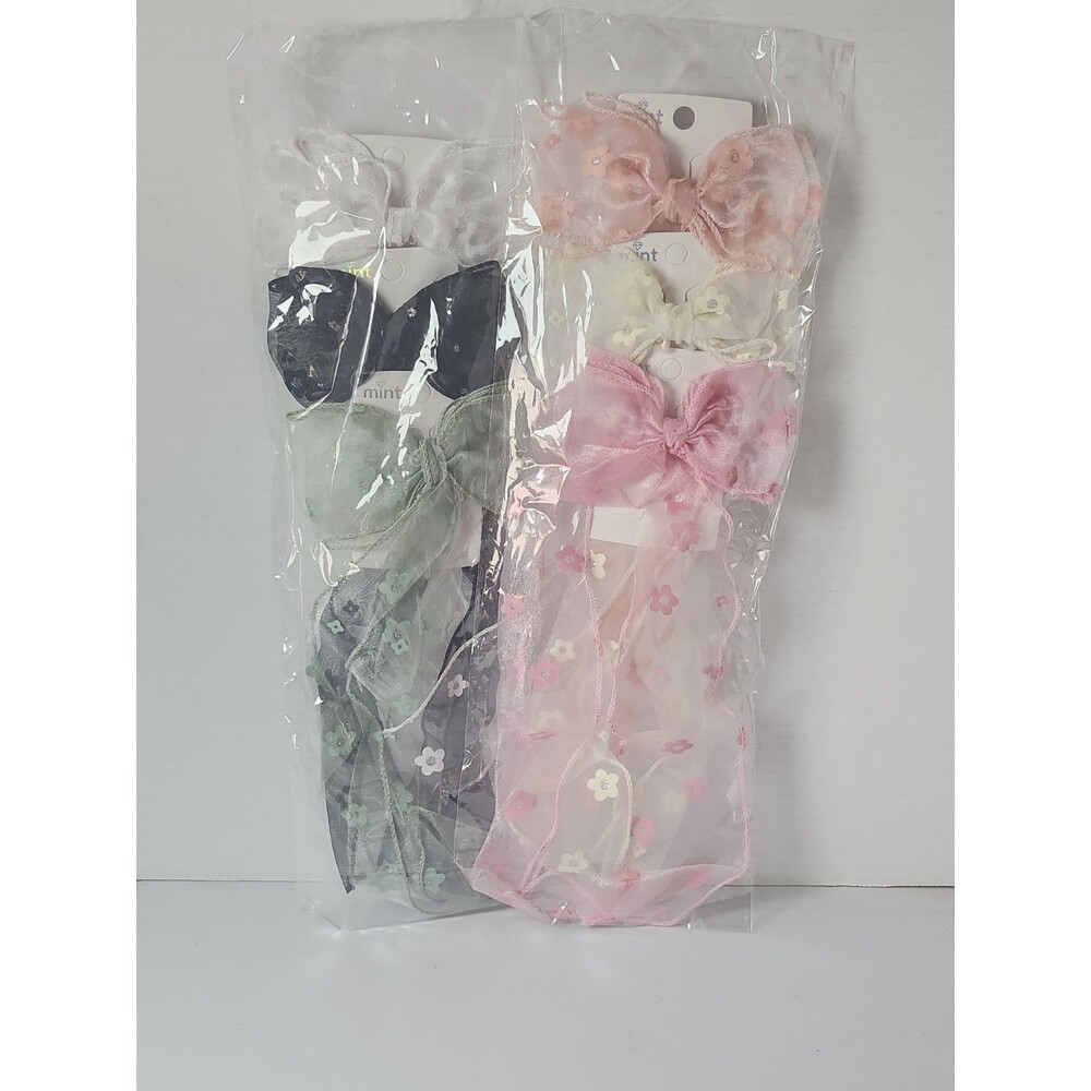 Lot Of 6 Hair Clips With Bows And Extra Long Tails
